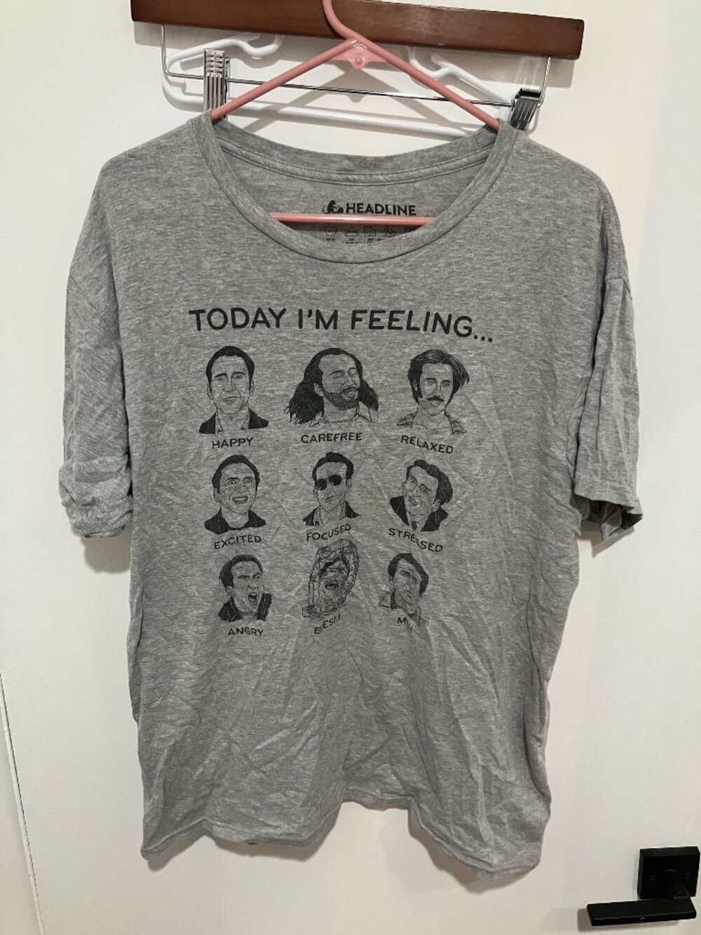 Headline Men's "Today I'm Feeling" Nicolas Cage T-Shirt, Gray, Size Large